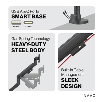 NAVO Control Single Monitor Arm - Model Y PRO, Desk Mount for 17-57 inch Flat-3