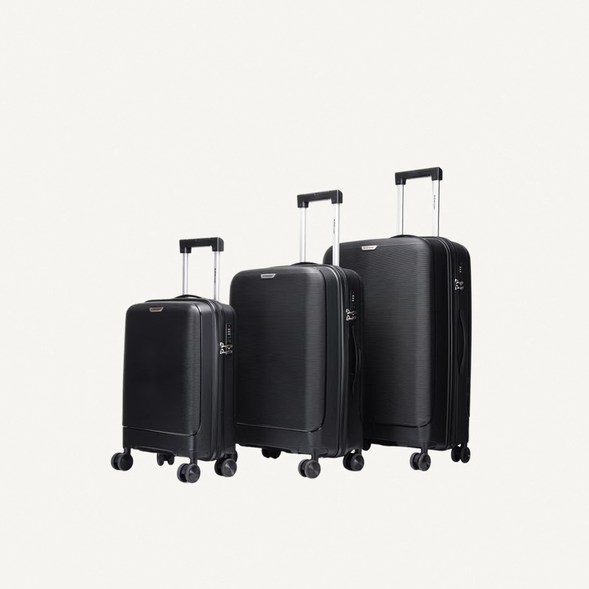 British Traveller 3-Piece Polypropylene Luggage Set | 20”, 24”, 28” Lightweight Suitcases with 360° Spinner Wheels, TSA Lock, Water & Scratch Resistant | Durable Hard Shell Trolley Bags with Telescopic Handle - Black-0-0