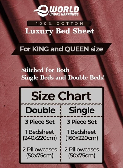 Eworld 3 Piece Luxury Maroon Striped Bed Sheet Set with 1 Flat Sheet and 2 Pillowcases -1