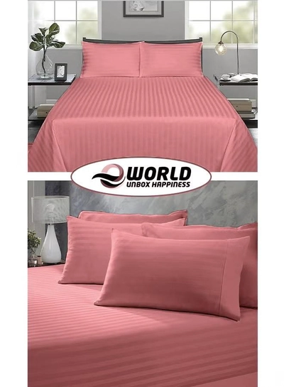 Eworld 3 Piece Luxury Maroon Striped Bed Sheet Set with 1 Flat Sheet and 2 Pillowcases -5