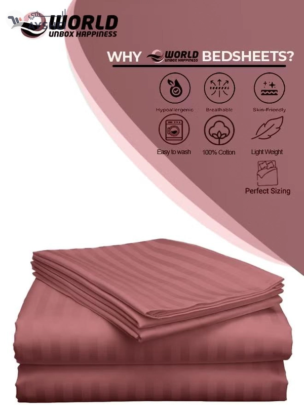 Eworld 3 Piece Luxury Maroon Striped Bed Sheet Set with 1 Flat Sheet and 2 Pillowcases