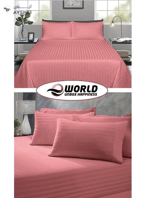Eworld 3 Piece Luxury Maroon Striped Bed Sheet Set with 1 Flat Sheet and 2 Pillowcases