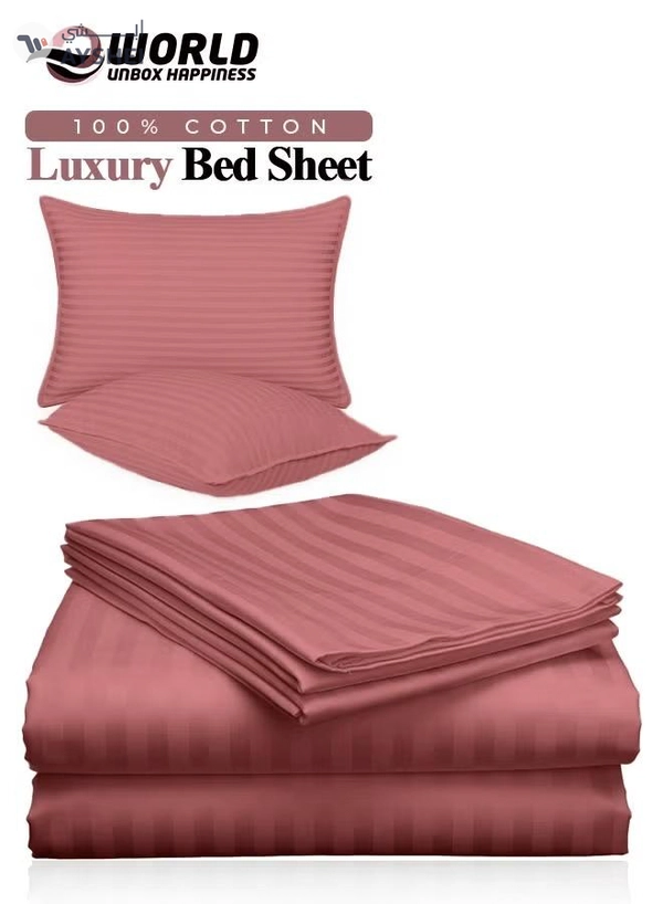 Eworld 3 Piece Luxury Maroon Striped Bed Sheet Set with 1 Flat Sheet and 2 Pillowcases