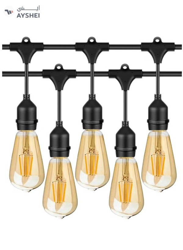Yuwell Outdoor Waterproof IP65 Led String Lights E27 Holder 15 Meter Bulb Holder Wire With 30 Bulbs 4W ST64 Amber With EU Plug Solar Bulb Holder For Ramadan Decoration Lights And Outdoor Decoration Light Hanging Light String Wire Ramadan Light For Commercial Patio Garden & Porch Yard