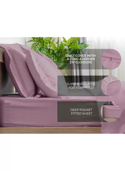 6 Piece Premium King Size Bedding Set, Pink Striped Design and High Quality Microfiber Hotel Luxury Bedsheet, Soft Quilt Cover and Pillowcases-1