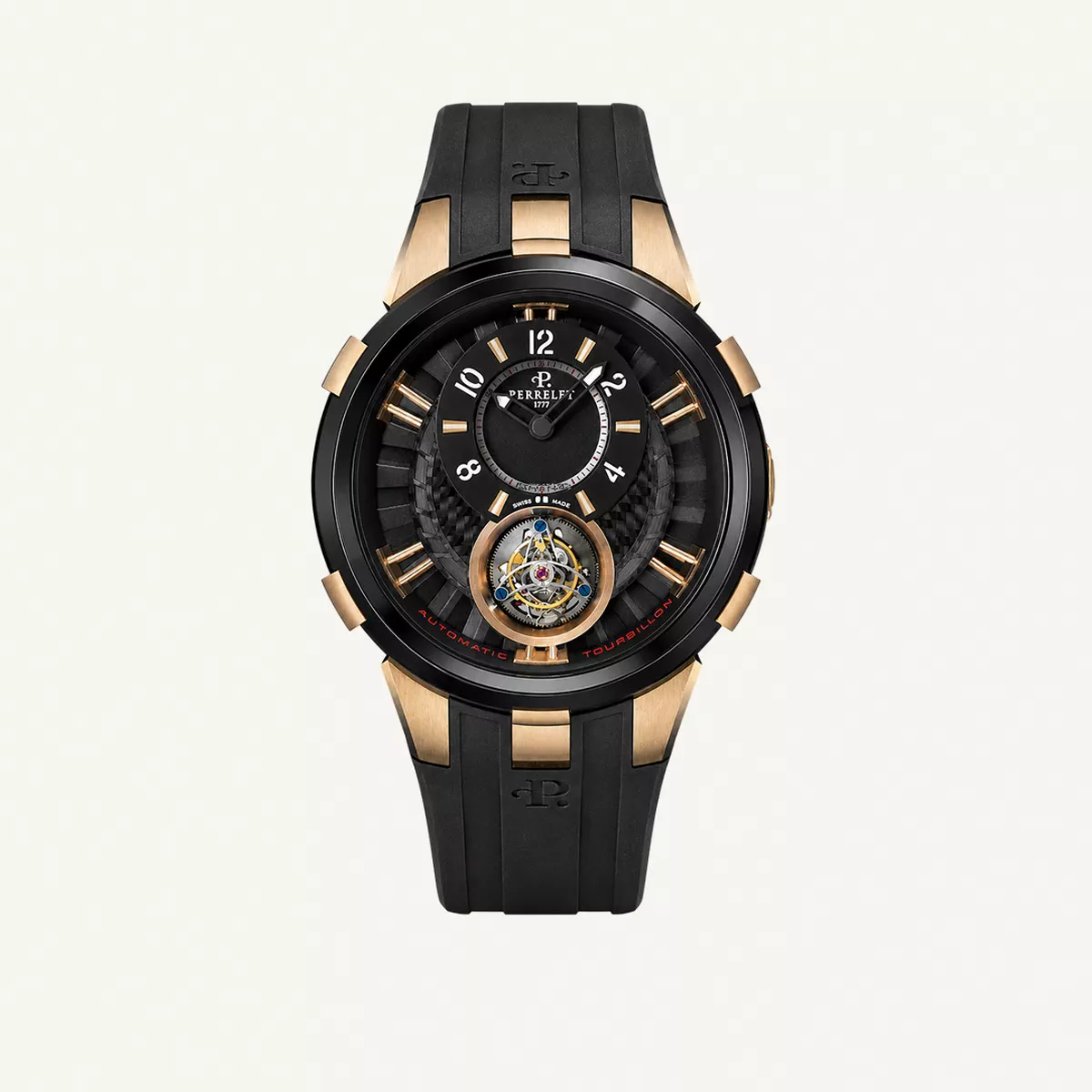 Perrelet | Double Rotor Flying Tourbillon Rose Gold on Black Rubber Strap with Carbon Dial Condition: Like new & unworn | Year of production 2018 (Approximation) | No original box | Original papers