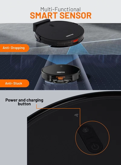 GEEPAS 2 In 1 Wet & Dry Robot Vacuum Cleaner Gyro Navigation, TUYA App Control 4 Cleaning Modes 2600 mAh Battery & Auto Recharge Adjustable Levels, Remote Control GRVC19057 11.4 W GRVC19057 Black 11.4 W GRVC19057 Black-5