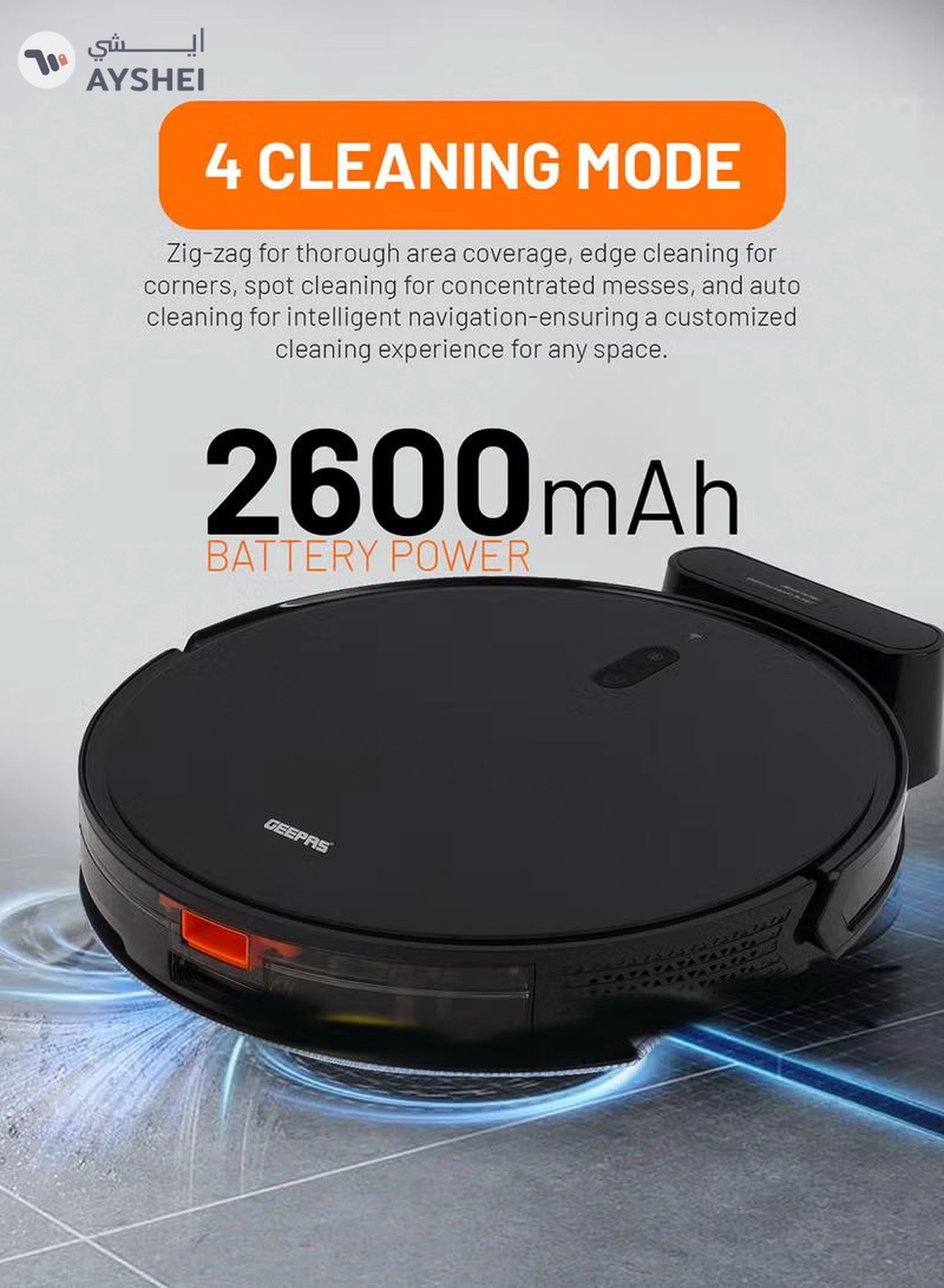 GEEPAS 2 In 1 Wet & Dry Robot Vacuum Cleaner Gyro Navigation, TUYA App Control 4 Cleaning Modes 2600 mAh Battery & Auto Recharge Adjustable Levels, Remote Control GRVC19057 11.4 W GRVC19057 Black 11.4 W GRVC19057 Black-4-4