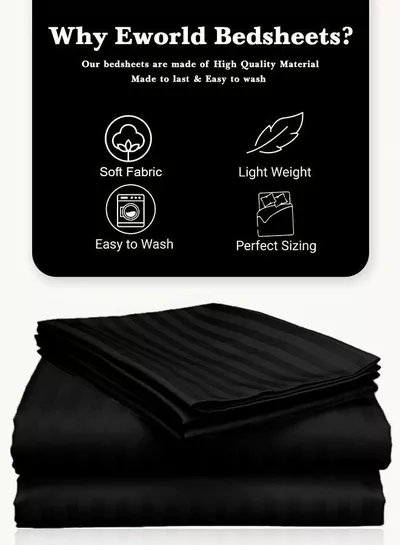 3 Piece Super King Black Striped Bed Sheet Set – Ultra-Soft Microfiber Striped Sheet & 2 Pillowcases, Breathable Luxury Bedding for Home & Hotel Use-1