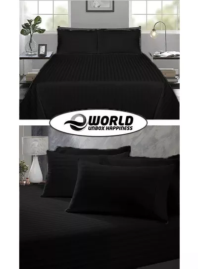 3 Piece Super King Black Striped Bed Sheet Set – Ultra-Soft Microfiber Striped Sheet & 2 Pillowcases, Breathable Luxury Bedding for Home & Hotel Use-3
