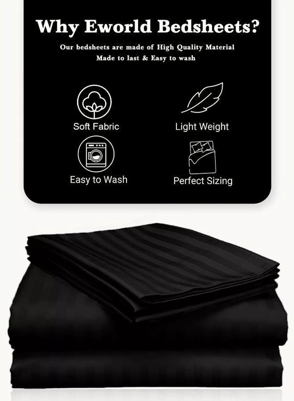 3 Piece Super King Black Striped Bed Sheet Set – Ultra-Soft Microfiber Striped Sheet & 2 Pillowcases, Breathable Luxury Bedding for Home & Hotel Use-1-1