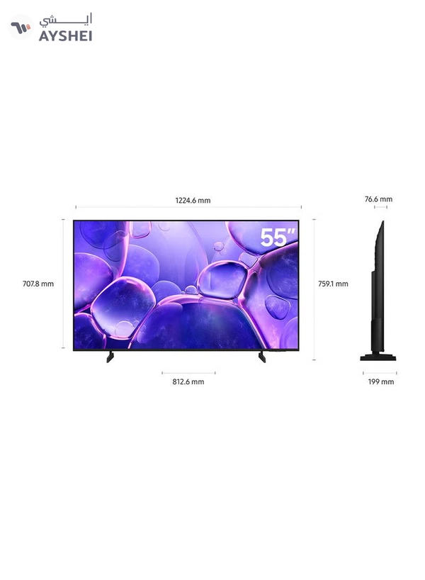 Samsung 55 Inch Crystal UHD TV, U8000F, 4K, Crystal Processor 4K, MetalStream Design, Knox Security, Endless Free Content, Smart TV, UA55U8000 (2025 - International Version) U8000F BLACK