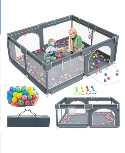 ORiTi Baby Playpen, 79" X 63" Extra Large Play Yard Playpen For Babies And Toddlers With 30 Ocean Balls, Indoor & Outdoor Safety Baby Activity Center With Breathable Mesh, Anti-Slip Suckers And Zipper Gate-0