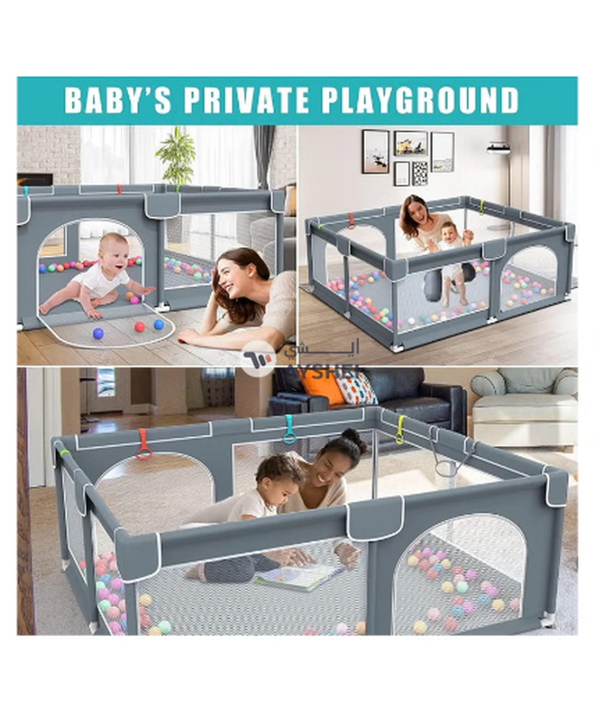 ORiTi Baby Playpen, 79" X 63" Extra Large Play Yard Playpen For Babies And Toddlers With 30 Ocean Balls, Indoor & Outdoor Safety Baby Activity Center With Breathable Mesh, Anti-Slip Suckers And Zipper Gate-2-2