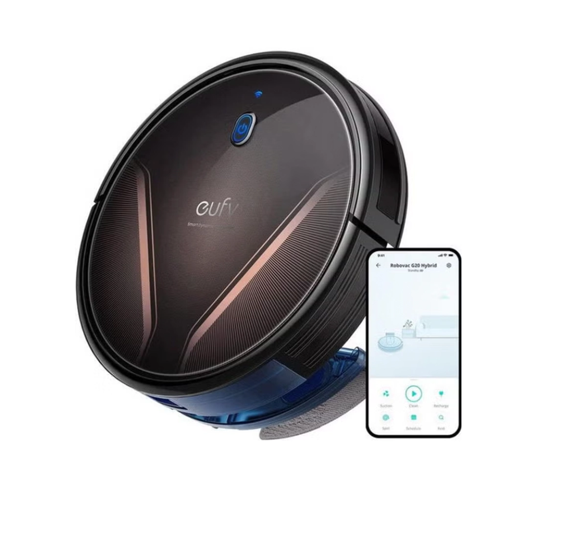 Eufy RoboVac G20 Hybrid Robot Vacuum Cleaner With Mop, Dynamic Navigation, 2500 Pa Strong Suction, 2-In-1 Vacuum and Mop, Ultra-Slim, App, Voice Control, Compatible With Alexa, Ideal For Daily Messes 450 ml 14 W AN.T2258K11.BK Black-0-0