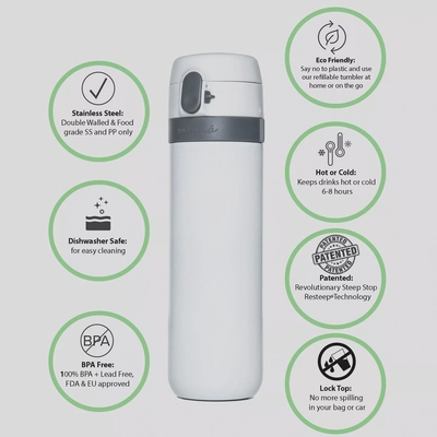 Mennä One, Start & Stop Infusion Lock Top Travel Mug, Pure White-4