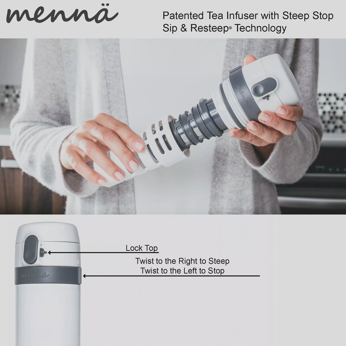 Mennä One, Start & Stop Infusion Lock Top Travel Mug, Pure White-3-3