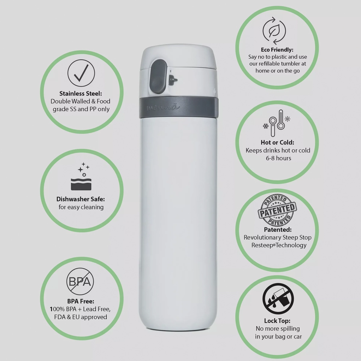 Mennä One, Start & Stop Infusion Lock Top Travel Mug, Pure White-4-4