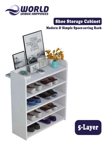 Modern and Sleek 5-layer Shoe Rack, Simple Household Solution for Space-Saving and Large-Capacity Storage with a Contemporary Design Featuring Extended Shelf for Displaying Frames and crafts-0