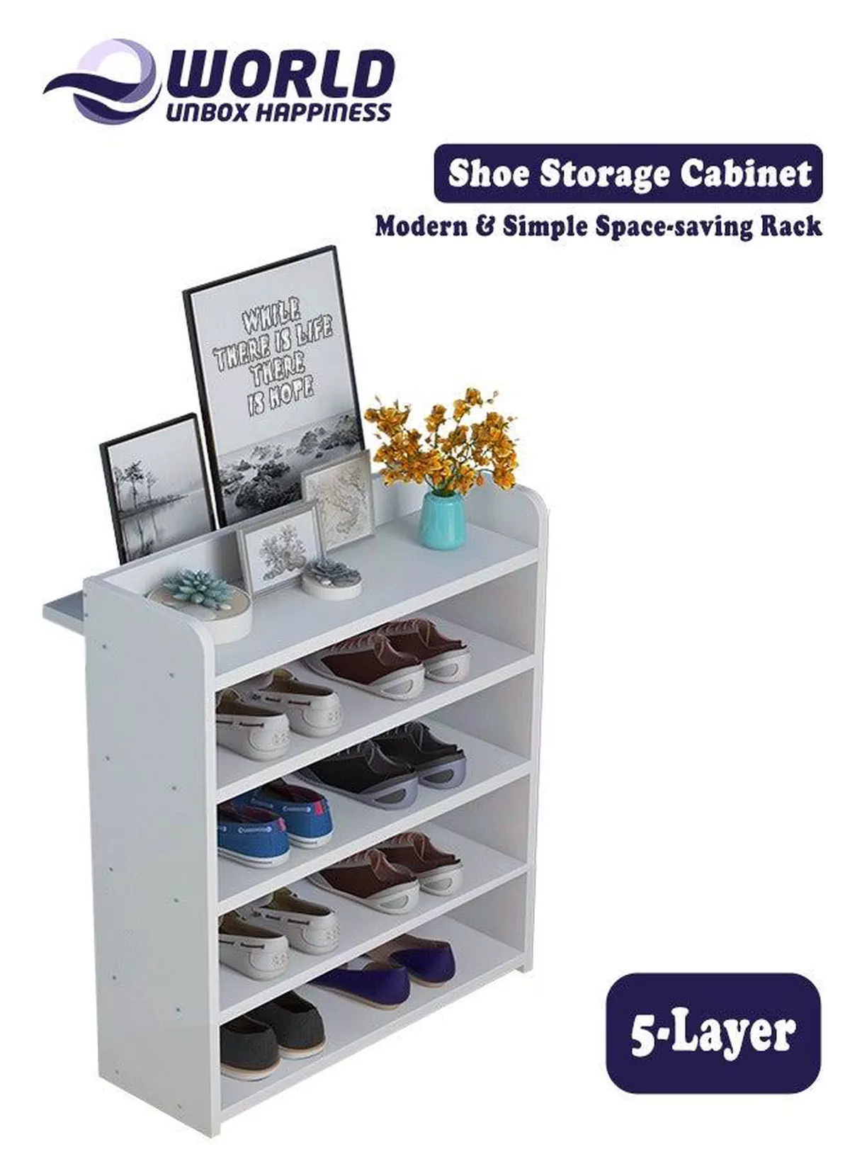 Modern and Sleek 5-layer Shoe Rack, Simple Household Solution for Space-Saving and Large-Capacity Storage with a Contemporary Design Featuring Extended Shelf for Displaying Frames and crafts