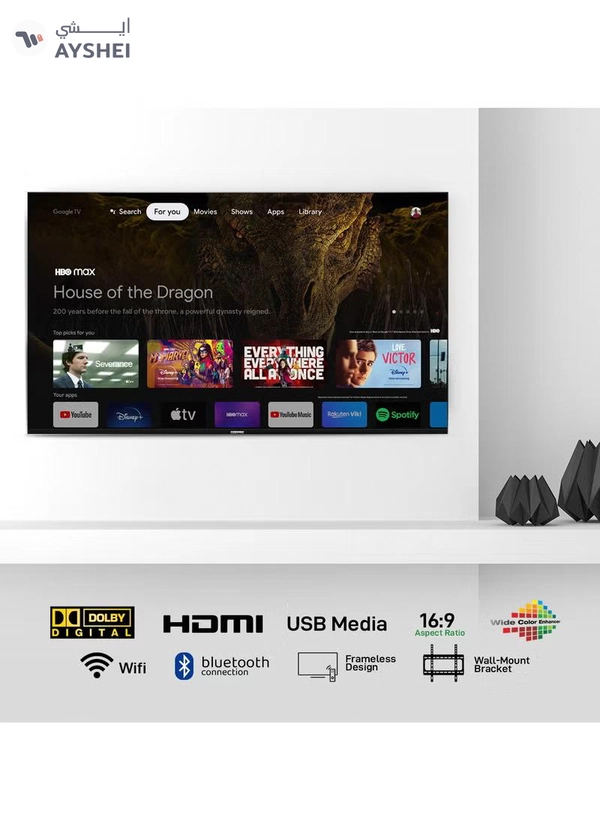 Geepas 65'' 4K UHD, Google, Smart HDMI LED TV With Bluetooth, 2 USB, 4 HDMI Connectivity, WIFI, Screen Sharing, Wall Mount Bracket, Remote Control, 16:9 Aspect Ratio, Wide Color Enhancer, WIFI