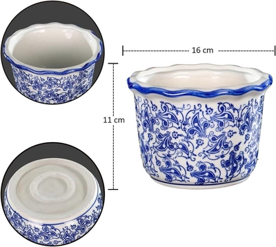Yatai Yata Blue Color Printed Ceramic Vases | Home Decor Vases for Flower Arrangements | Decorative Showcase Vases (Blue3)-2