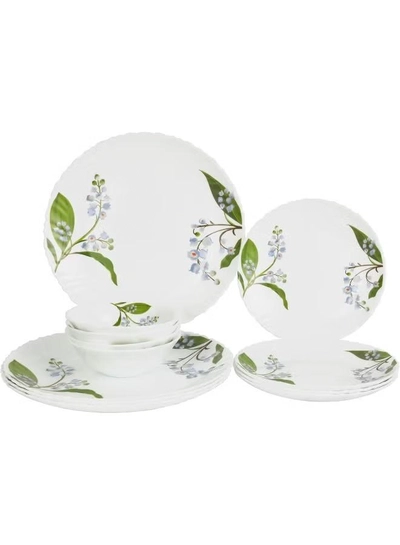 Delcasa DC3303 Botanical Bliss Opalware Dinner Set 12-Pieces, White/Green-1