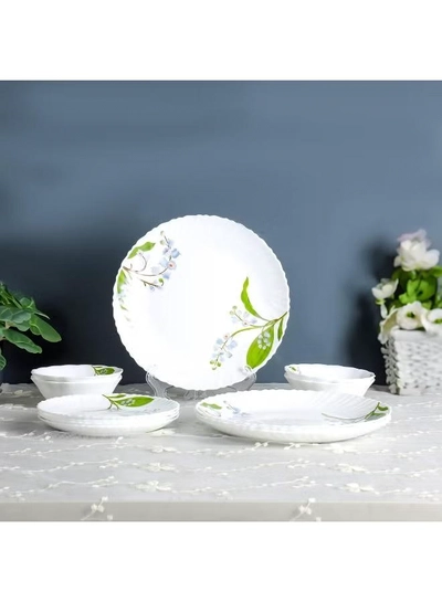 Delcasa DC3303 Botanical Bliss Opalware Dinner Set 12-Pieces, White/Green-0