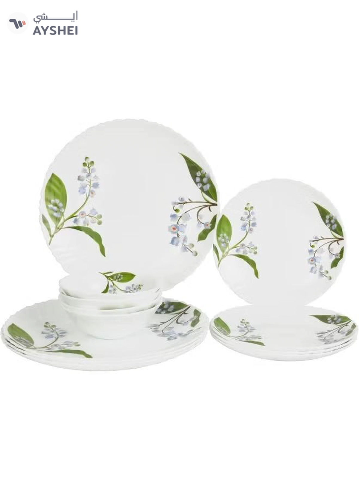 Delcasa DC3303 Botanical Bliss Opalware Dinner Set 12-Pieces, White/Green-1-1