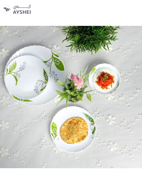 Delcasa DC3303 Botanical Bliss Opalware Dinner Set 12-Pieces, White/Green
