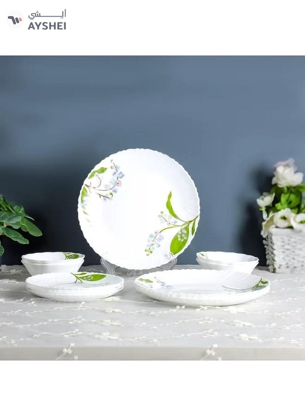 Delcasa DC3303 Botanical Bliss Opalware Dinner Set 12-Pieces, White/Green