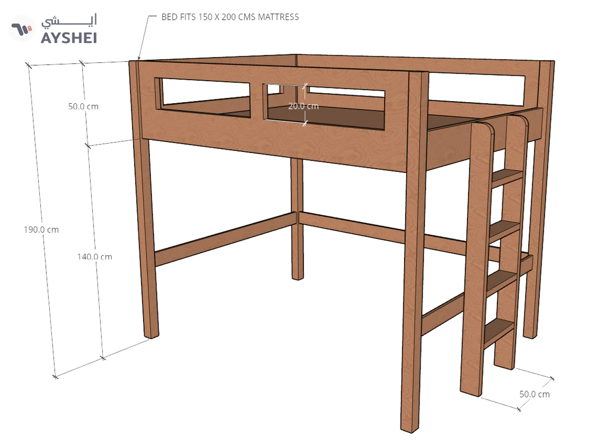 Elgo Loft Bed, fits 150 x 200 cms Mattress-2-2