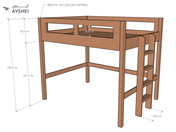 Elgo Loft Bed, fits 150 x 200 cms Mattress