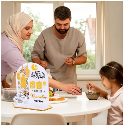 Eworld Ramadan Wooden Advent Calendar, Elegant Countdown Decoration with Acrylic Craft Ornaments -3