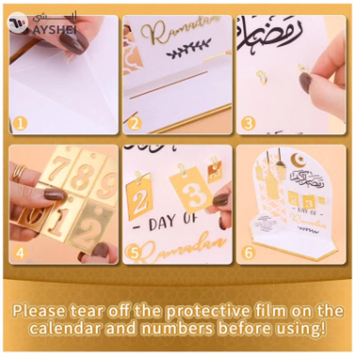 Eworld Ramadan Wooden Advent Calendar, Elegant Countdown Decoration with Acrylic Craft Ornaments -4-4