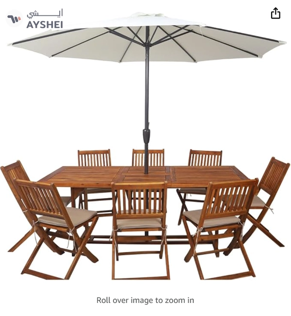 Yatai Decor Solid Acacia 9Pcs Wood Dining Set Outdoor