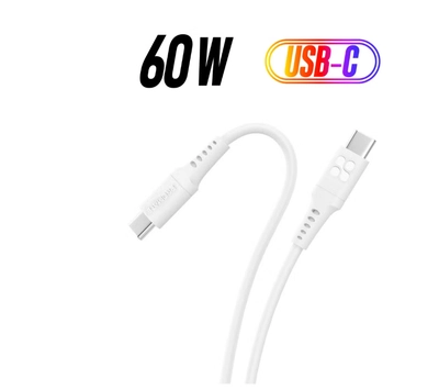 PROMATE 60W Power Delivery Ultra-Fast USB-C Soft Silicon Cable 2M White-0