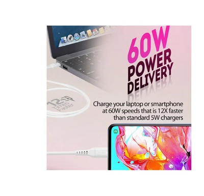 PROMATE 60W Power Delivery Ultra-Fast USB-C Soft Silicon Cable 2M White-4