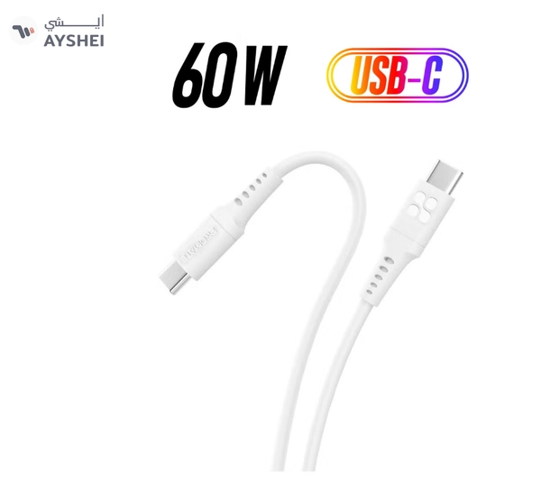 PROMATE 60W Power Delivery Ultra-Fast USB-C Soft Silicon Cable 2M White