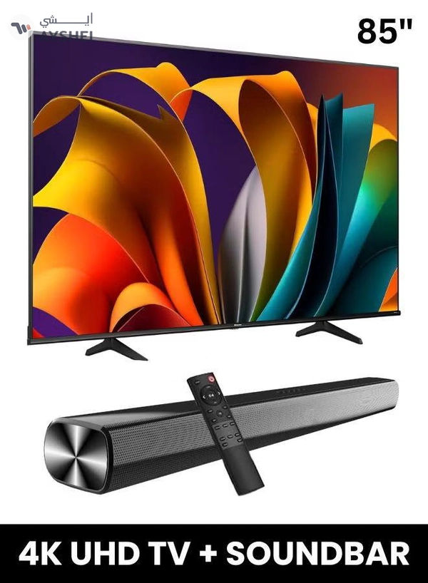 Hisense 85-Inch A61N 4K UHD LED Smart TV + Powerful 2.0 Ch Soundbar | VIDAA Smart OS, 60 Hz, HDR10, 4K AI Upscaling, Direct Full Array | USB, HDMI ARC, Bluetooth - 85A61N+SOUNDBAR (2024) 85A61N+SOUNDBAR black