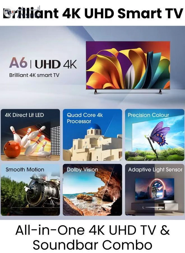 Hisense 85-Inch A61N 4K UHD LED Smart TV + Powerful 2.0 Ch Soundbar | VIDAA Smart OS, 60 Hz, HDR10, 4K AI Upscaling, Direct Full Array | USB, HDMI ARC, Bluetooth - 85A61N+SOUNDBAR (2024) 85A61N+SOUNDBAR black
