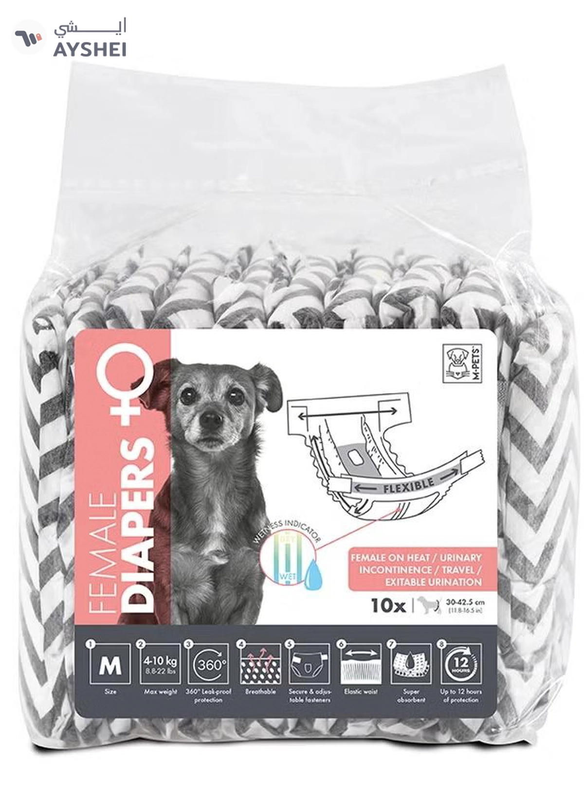 mpets Female Dog Diapers M 10 Pack