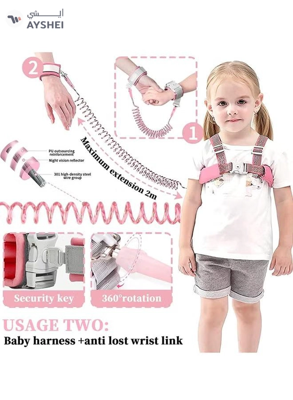 ORiTi Child Kids Safety Harness Anti Lost Wrist Link Assistant Strap Belt For Girl, Pink