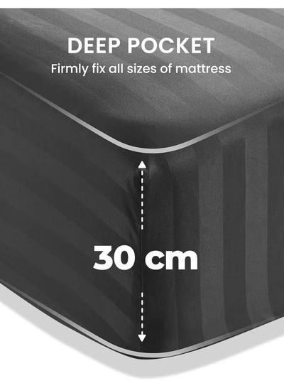 Eworld 4-Piece Luxury Grey Striped Bedding Set-1