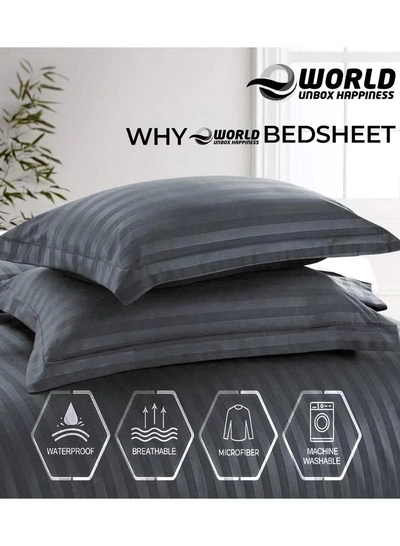 Eworld 4-Piece Luxury Grey Striped Bedding Set-2