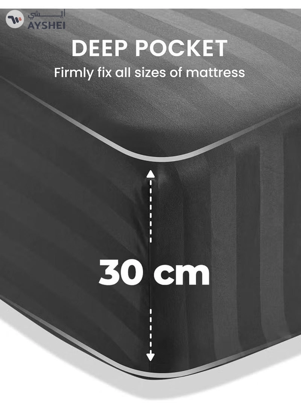Eworld 4-Piece Luxury Grey Striped Bedding Set