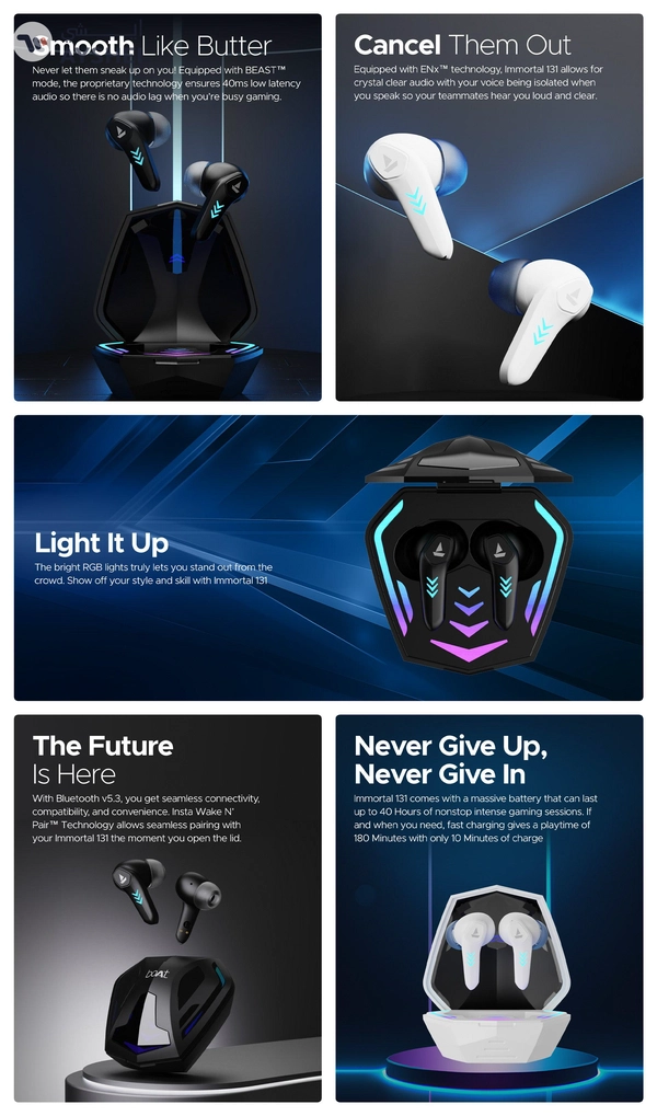 boAt Immortal 131 Wireless Gaming Earbuds – BEAST Mode, ENx Mic, 40H Playtime