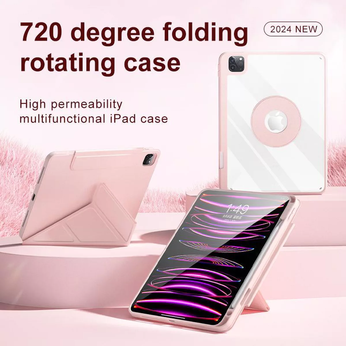 KLIK Magnetic Detachable Case for iPad Pro 11" M5/M4, Pink-2-2