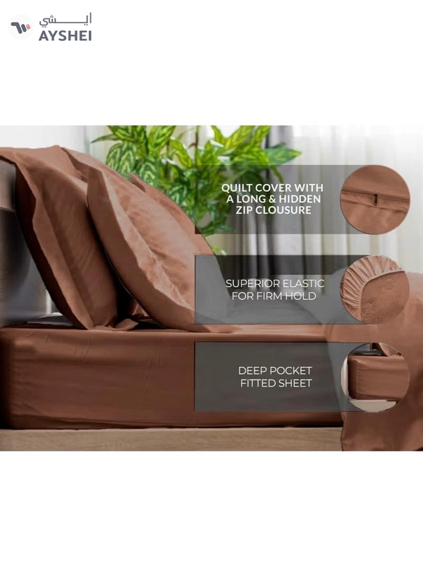 Eworld 6 Piece Premium King Size Bedding Set, Dark Brown Striped Design 