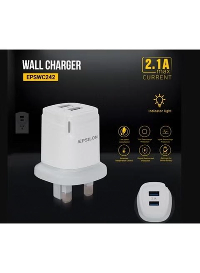Epsilon Wall Charger- Dual USB Ports, 2.1A Max Current/ Smart Charging with Protection-0